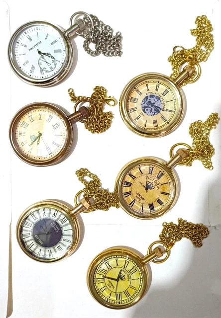Montre De Poche Vintage Elgin En Laiton Doré – Cadran Blanc Chiffres Romains – 7 Rubis – Taille 2/0 – Avec Chaîne
