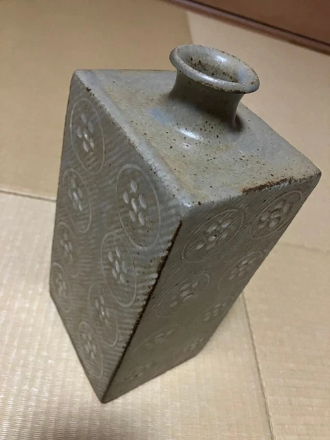 TATSUZO SHIMAOKA INLAID Flat Vase Mashiko Ware Gray Pottery