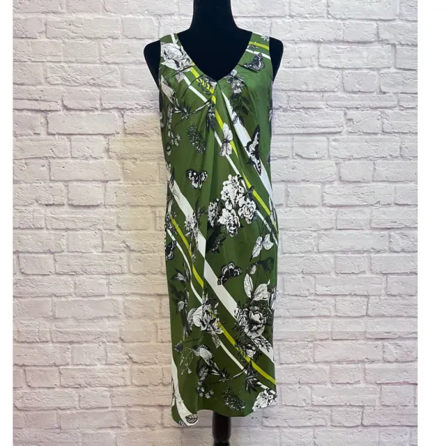 Talbots Olive Green 100% Silk Butterfly Midi Dress Size 10.