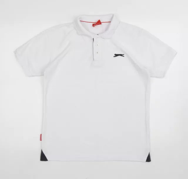 Slazenger Mens White Polyester Polo Size XS Collared Button