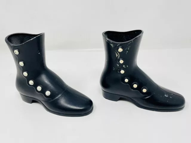 Cast metal Victorian black ladies buckle boot planters/pencil holders Lot Of 2