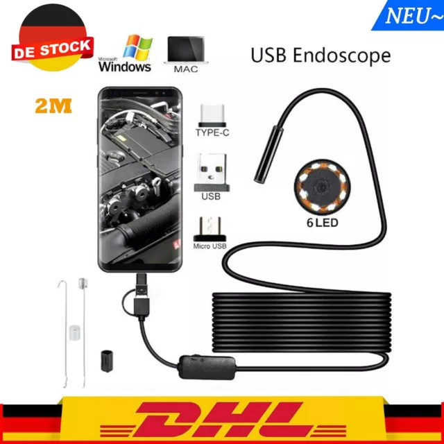 2M USB Endoskop Kamera 5,5mm LED-HD Inspektion Wasserdicht Für PC Android Handy