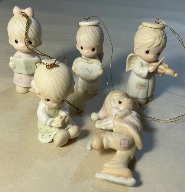 PRECIOUS MOMENTS CHRISTMAS Ornaments w/ Boxes, Vintage Enesco Lot of 5