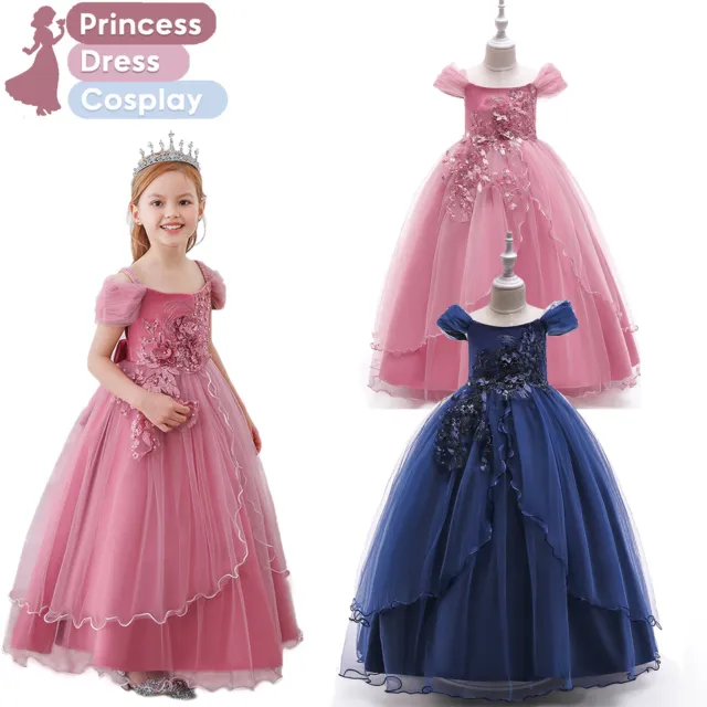 Girls Kids Bridesmaid Princess Dress Up Flower Wedding Birthday Party Maxi Gown