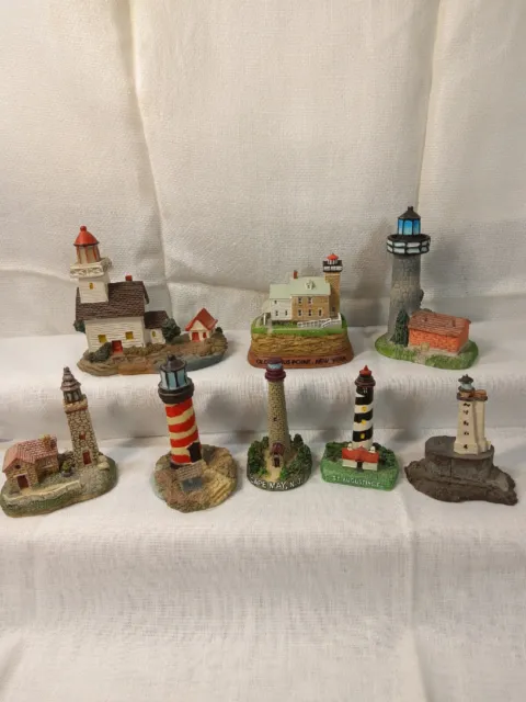Lot 8 Vintage Resin Lighthouse Figurines Hand Painted