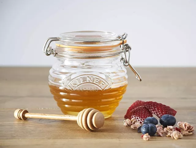 KILNER GLASS HONEY POT SET WITH BEECH WOOD DIPPER 0.4 LITRE / 13.5 US fl oz 2