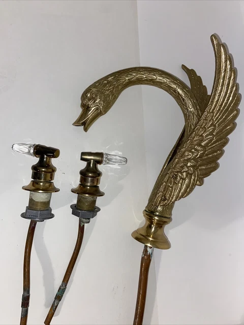 Vintage Swan Faucet Bathtub Gold Brass Crystal Handles Knob Hollywood Regency