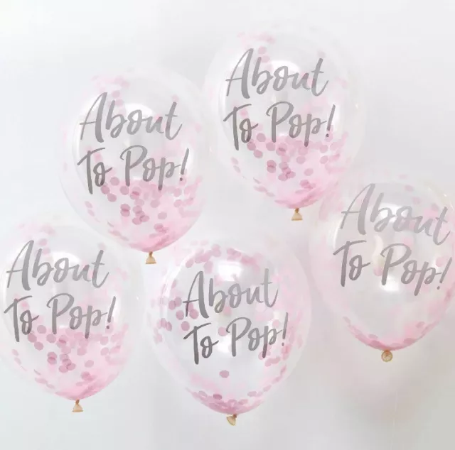 About To Pop ! Ballons confettis roses bébés filles baby shower fête - lot de 5 2