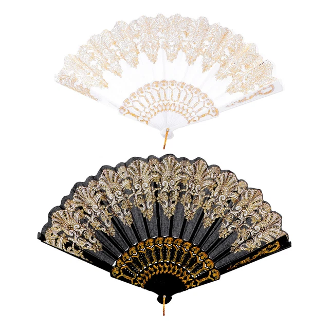 2 Pcs Éventail Pliant De Mariage Doré Ventilateur À Main Pliable Décor Rétro