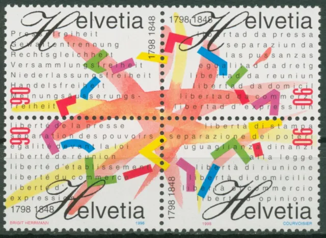 Schweiz 1998 Jahrestag der Republik Sprachen 1633/36 4er-Block postfrisch