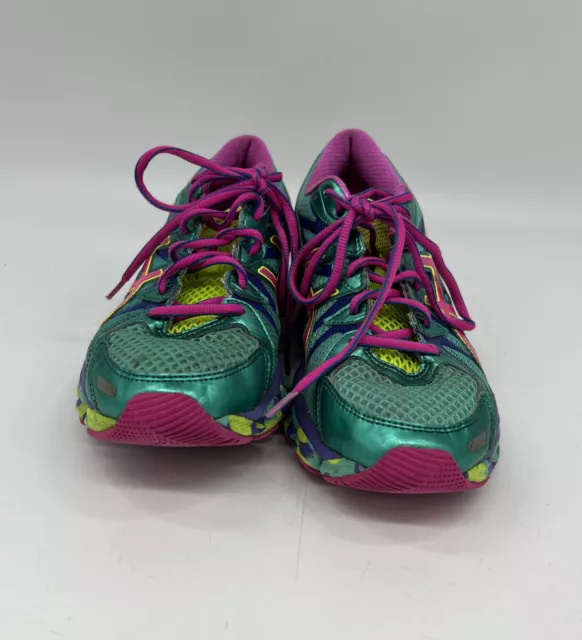 EUC Asics Gel Sendai 3 T693N Women US 8,5Yellow Turquoise Pink Running Shoes 2