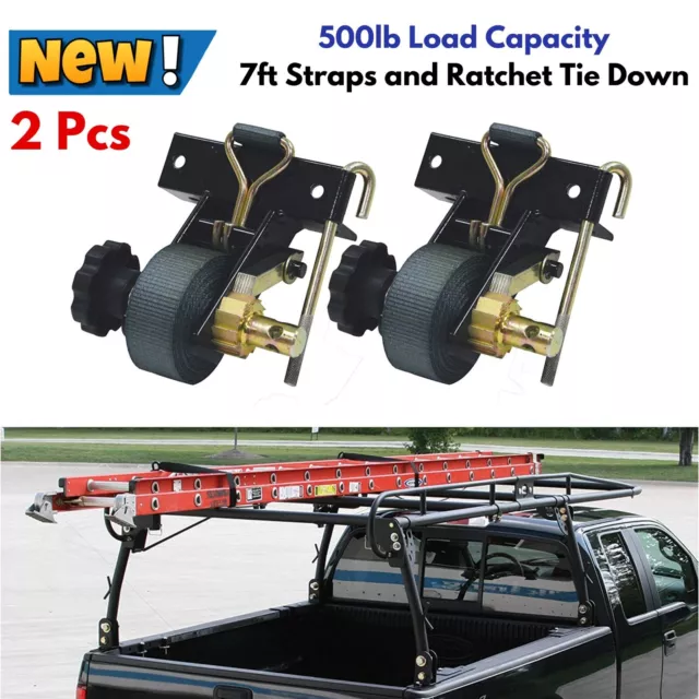 2pk Ratchet Tie Down w Straps for Square Tube Ladder Racks Pickup Truck Trailer