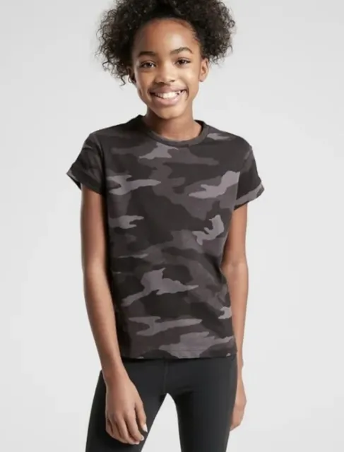 Athleta Girl Black Camo Printed Daily Tee Shirt NWOT Large 12