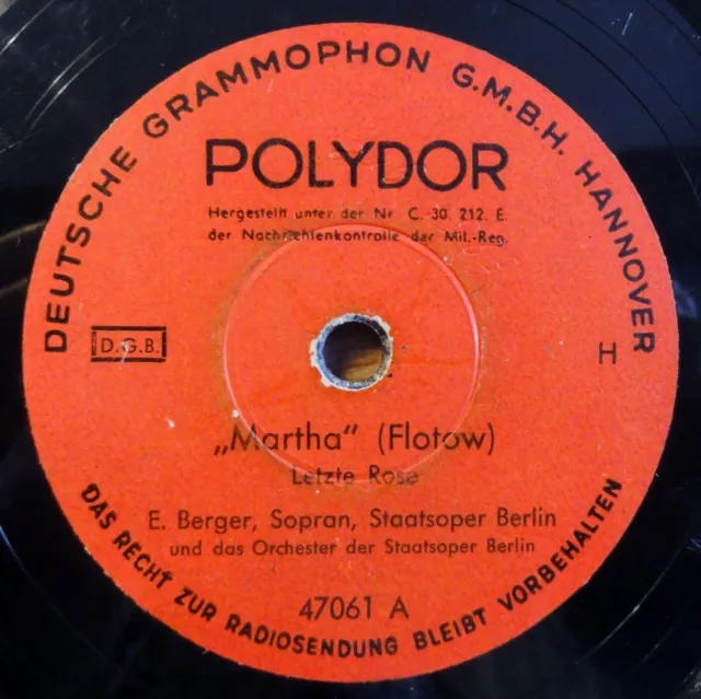 E. Berger - Martha - Solveighs Lied - Polydor - 10" 78 RPM