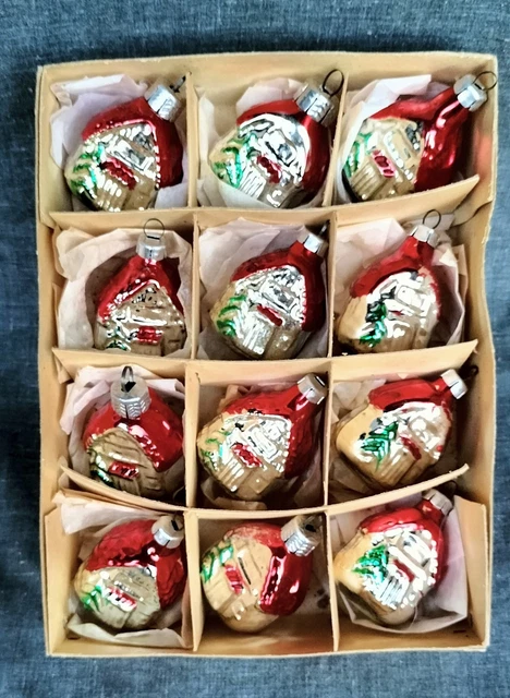 Lot De 6 Décorations De Noël Anciennes églomisé - Verre - Sapin, Boules, Cafetière