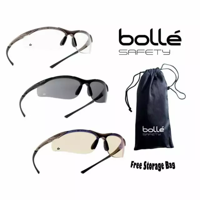 BOLLE CONTOUR Safety Glasses Clear Smoke ESP Lens Anti-Fog Anti-Scratch FREE Bag