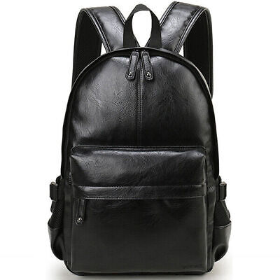 Men Backpack Leather School Backpack Bag  Travel Bag Leather Book Bag Male