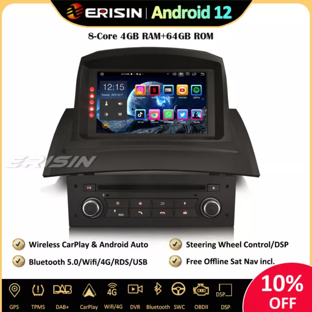 64Go Android 12 Autoradio GPS DAB+ CarPlay Wifi CD TNT DSP for Renault Megane II