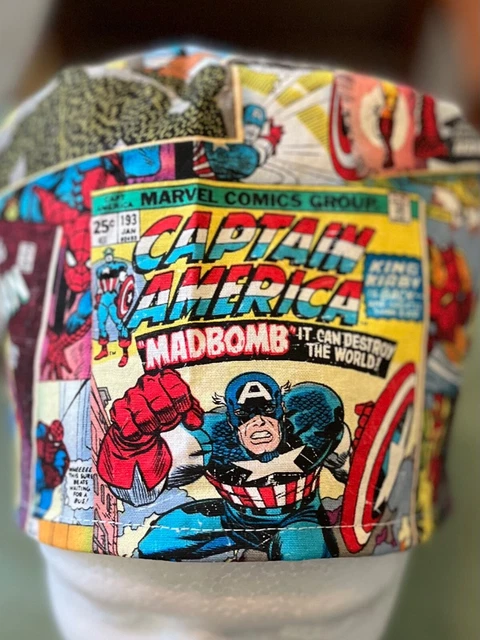 Avengers comic2  reversible Women's Skull/Chemo Surgical Scrub Hat/Cap Handmade