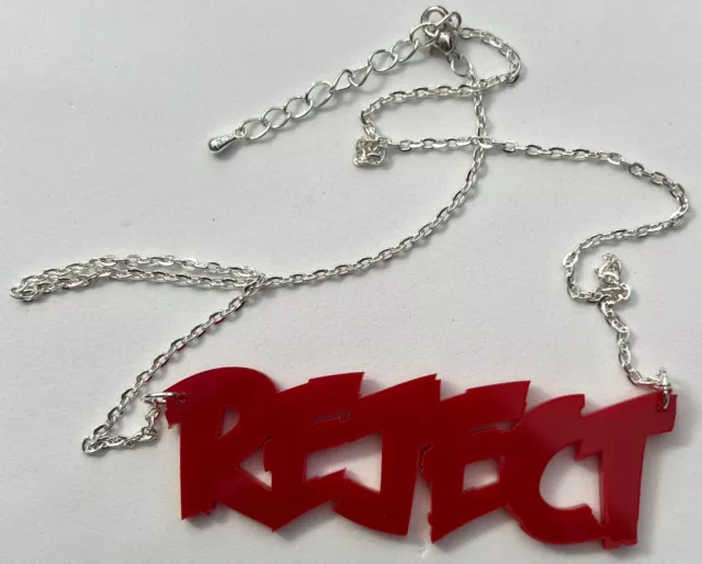 ‘Reject’ Acrylic Word Necklace NEW GIFT Statement Punk Emo Grunge Chain Extensio