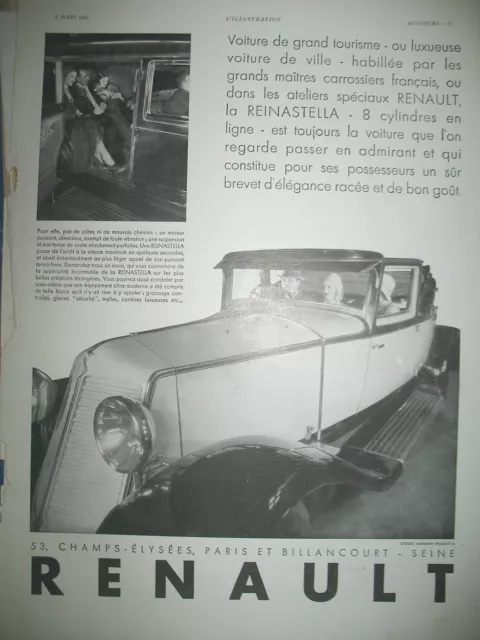 Publicite De Presse Renault Reinastella 8 Cyl Automobile French Advertising 1930
