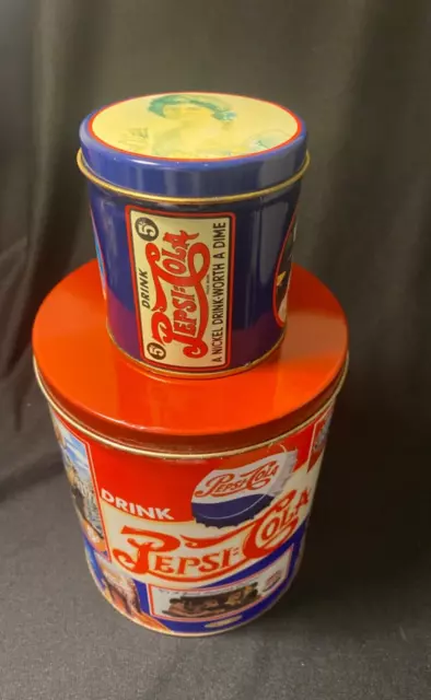 2 Pepsi-Cola Tins 100 Years Houston Food Co. Popcorn The Tin box Company Pepsico