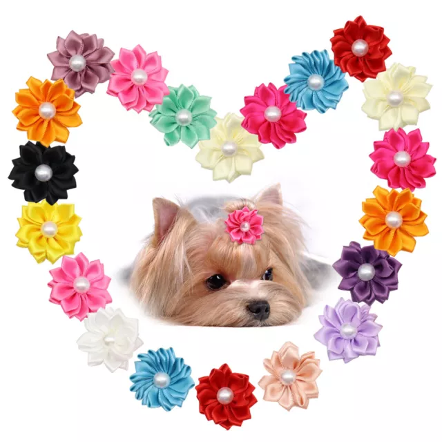 20pcs Cute Dog Hair Bows Pet Ribbon Hair Accessories with Elastic Rubber Band