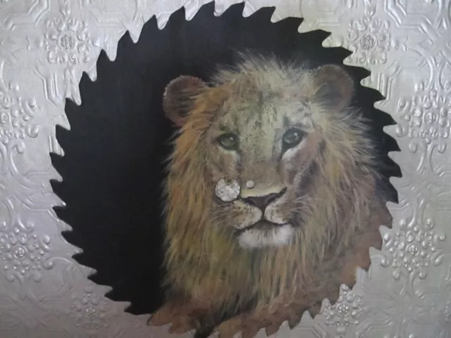 Hand Painted/Folk Art Lion Round Saw blade 'Signed' 04