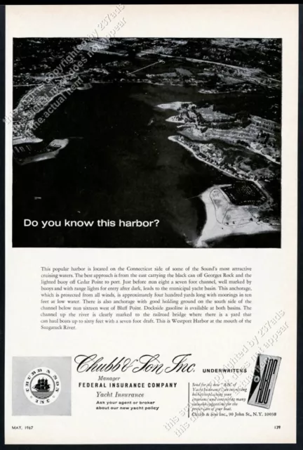 1967 Westport CT harbor aerial photo Chubb insurance vintage print ad