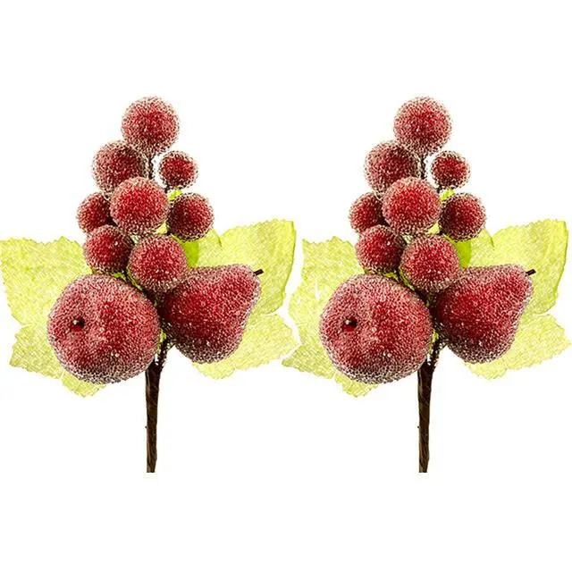 Superior Quality Frosted Fruit Bery Pick - Set of 2 - Christmas Table Decoration
