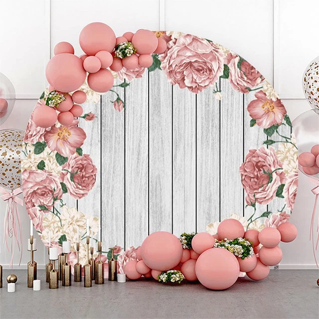 Pink And White Floral Round Birthday Party Backdrop Kit