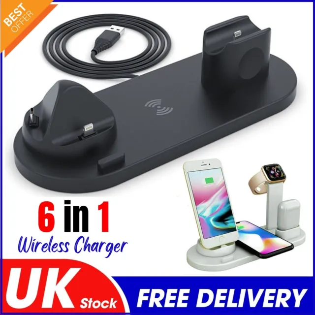 Wireless Charger Stand 6 in 1 Charging Dock Station For iPhone /Samsung /iWatch