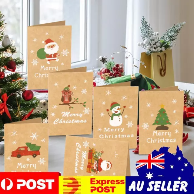 6Pcs Christmas Greeting Card Envelope Sticker Kraft Paper Tags Party Gift(B)