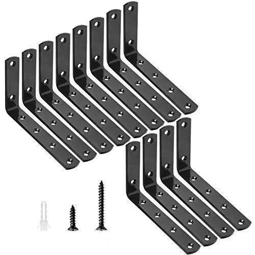 12 Pcs 5x3 Inch Black Corner Bracket Heavy Duty Shelf Brackets L Corner Brace...