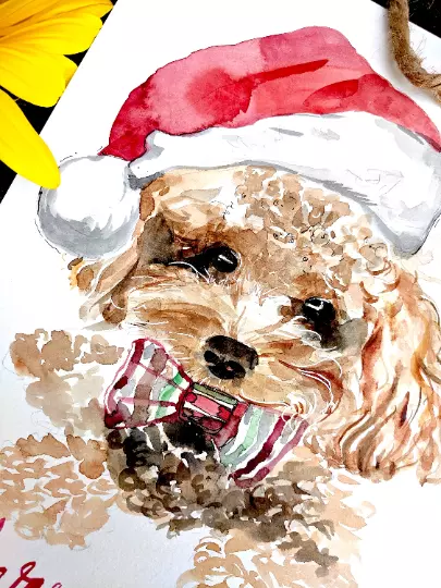 Request Custom Christmas Dog Pet Portrait Original Watercolor Painting by Jake J 3