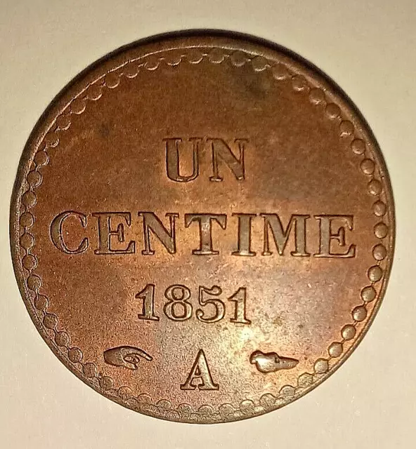 *** Pièce RARE de 1 Centime  Dupré 1851 A Paris République SUP+  ***