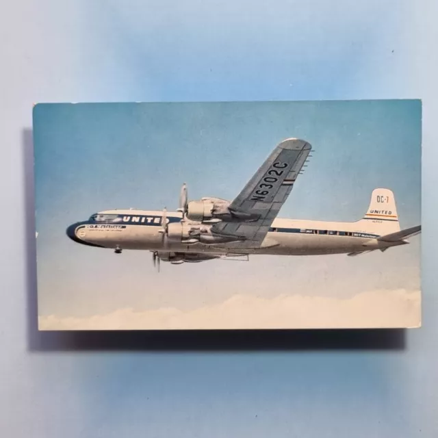 Vintage Verkehrsflugzeug Postkarte C1950 neu Douglas DC7 United Airlines