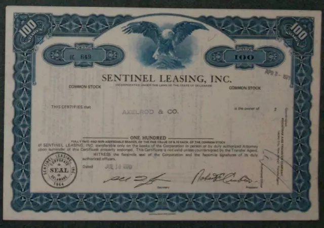 Lot 20 X Sentinel Leasing, Inc. 1970er 100 shares