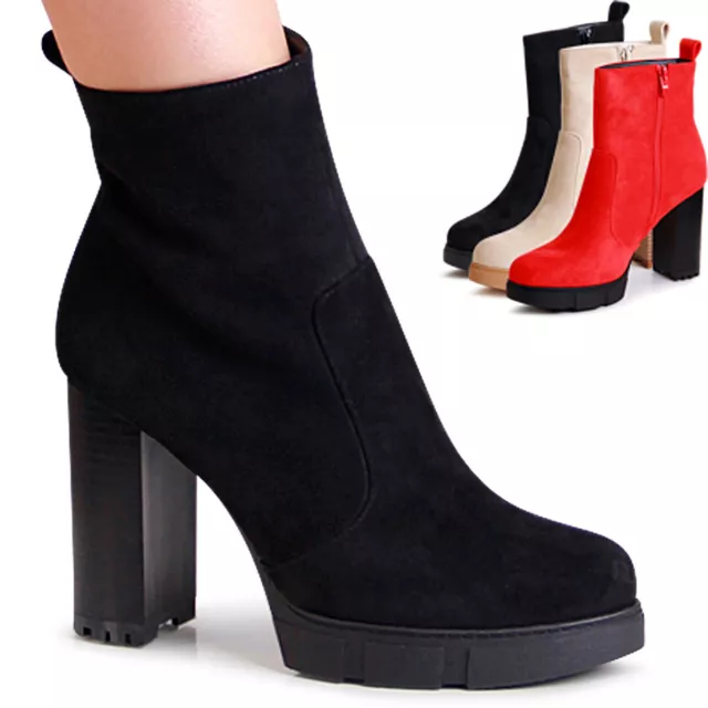 Chaussures Femme Plateforme Bottines Velours Cheville Escarpins Bottes Derby