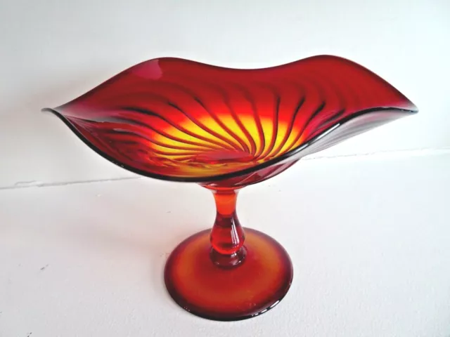 Antique New England Glass Co. Mt. Washington AMBERINA SWIRL COMPOTE CANDY DISH