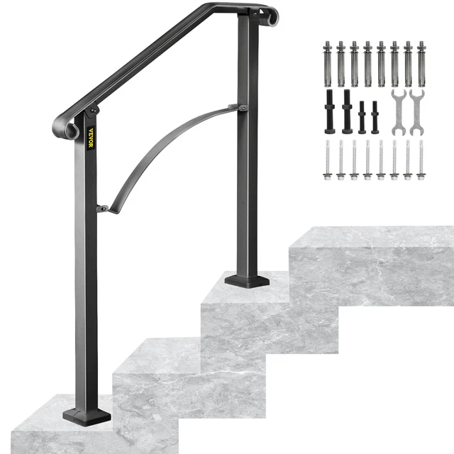 Kit Main Courante D'Escalier L-Type Noir – Fer Forgé Industriel, Longueur 30-150 Cm