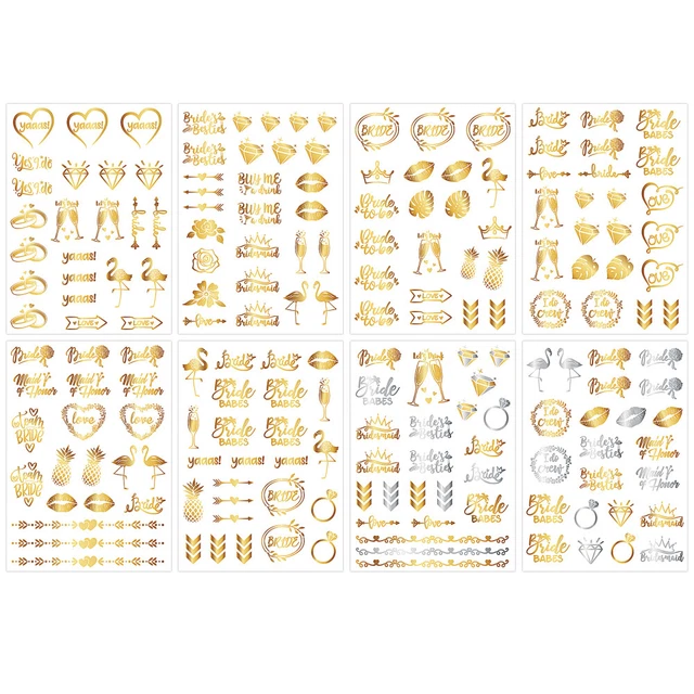 Tatuaggi Addio al Nubilato, 18pcs Team Bride Tattoos 2pcs Bride Tatuaggi Bachelorette Party Accessori per il Matrimonio del Partito di Gallina Decorazioni Della Doccia da Sposa Oro
