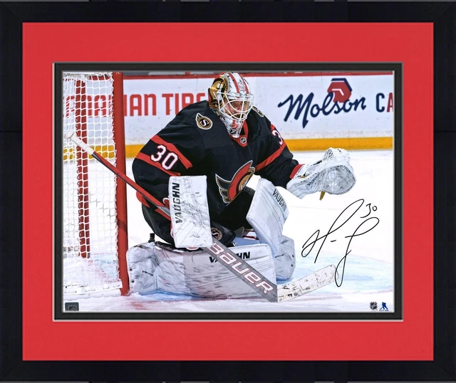 FRMD Matt Murray Ottawa Senators Signed 16x20 Black Jersey In Net Photograph
