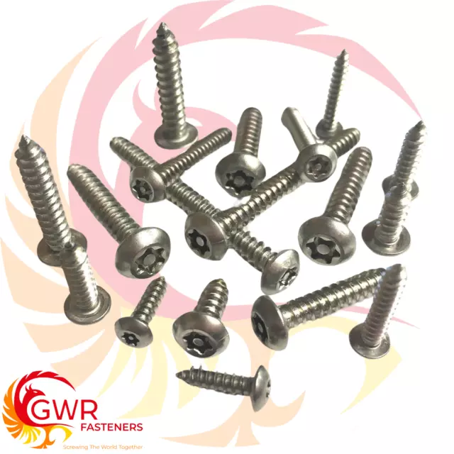 Torx Pin 6 Lobe Button Head SELF TAPPING SECURITY Screws - A2 Stainless Steel