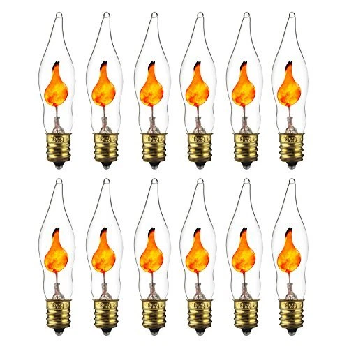 12 Pack Chandelier Flicker Flame Light Bulb Candelabra Base E12 Clear