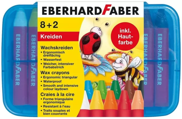 Eberhard Faber 524011 - Wachsmalkreiden dreiflächig, 10 Stück in Box Kreidestift