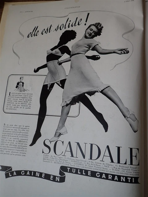 SCANDALE gaine en tulle publicité papier ILLUSTRATION 1939 col