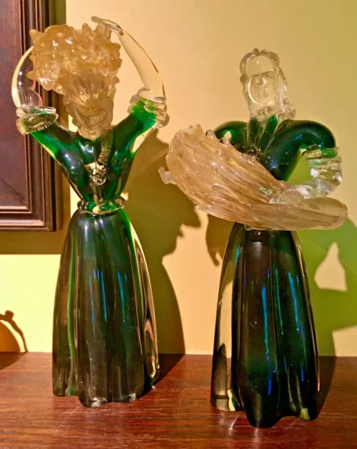 Pair Mid Century Murano glass Salviati  Italy Figurines