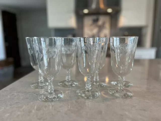 Vintage S/7 Iced Tea Glasses ~ Crystal Leaf Libbey Glass ~ 1950s MCM