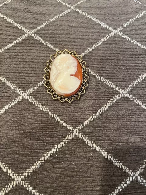 Vintage Art Deco  Carved Resin Cameo Pendant Pin Brooch